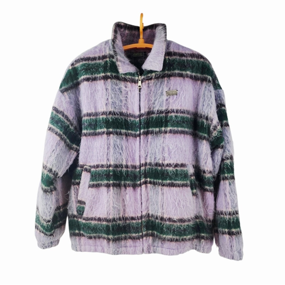 JIKOO‎ Shaggy Oversized Large Striped Jacket Aesthetic Streetwear Coat